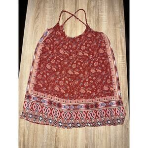 Hollister Rust Red Paisley Southwestern Sleeveless Shift Dress Medium